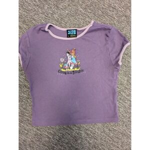 aLAB Purple Fairy Graphic Baby Tee Short Sleeve Juniors Large Y2K Fairycore